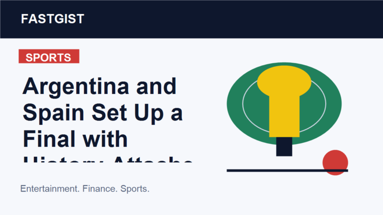 Editorial illustration of a football final trophy and pitch for Argentina and Spain