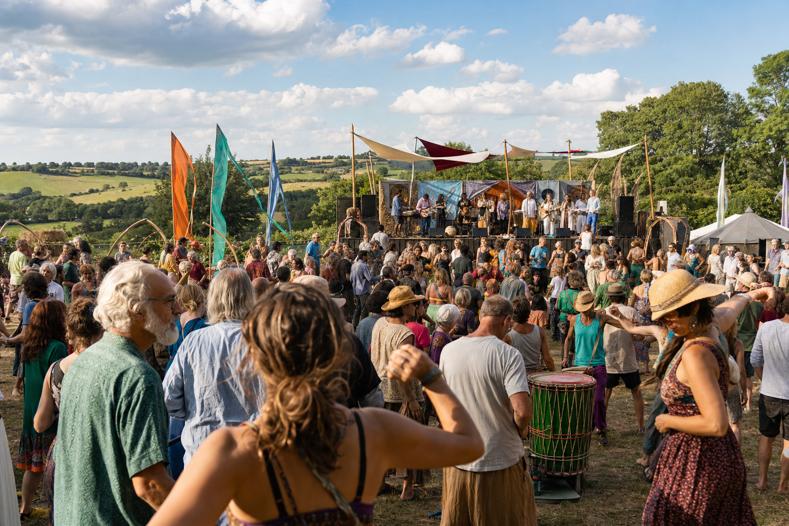 Diverse crowd enjoying an outdoor global music festival