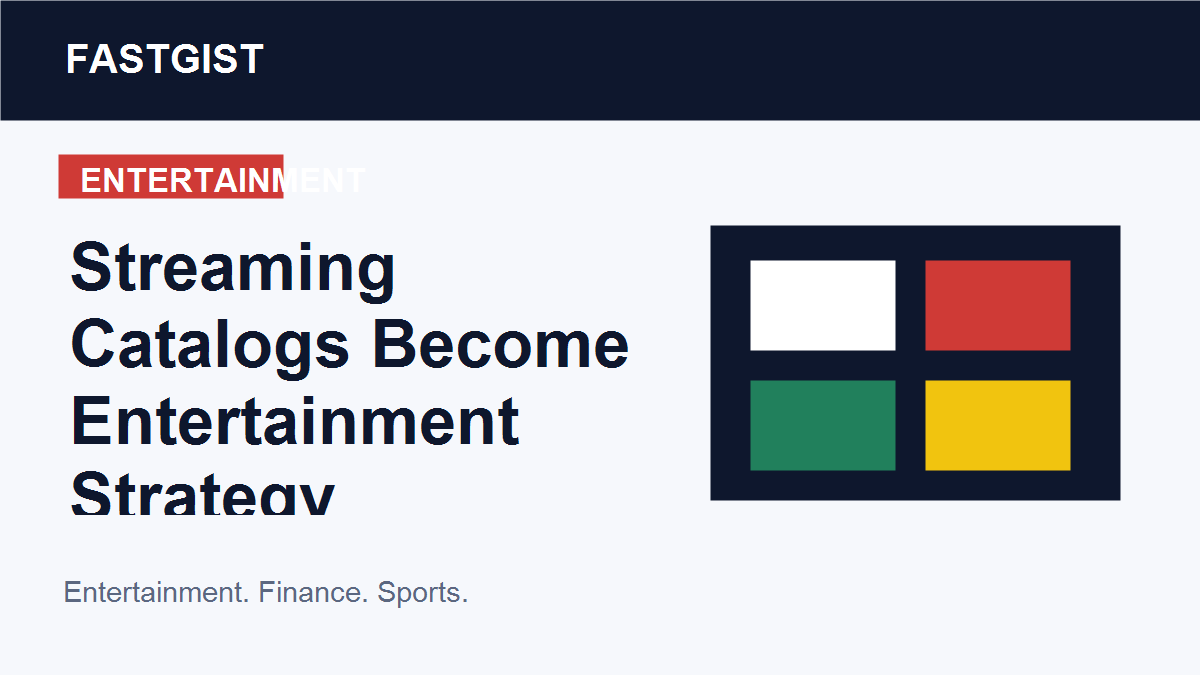 Editorial illustration of streaming film tiles and entertainment catalog strategy