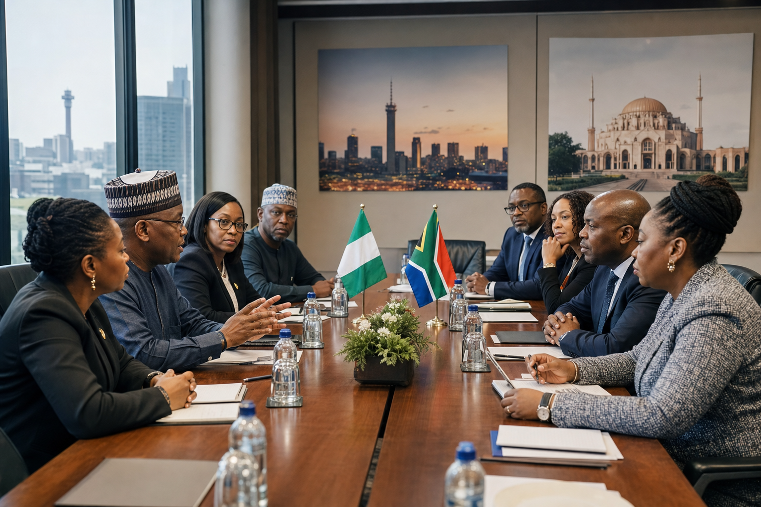 Nigerian and South African delegations holding bilateral talks