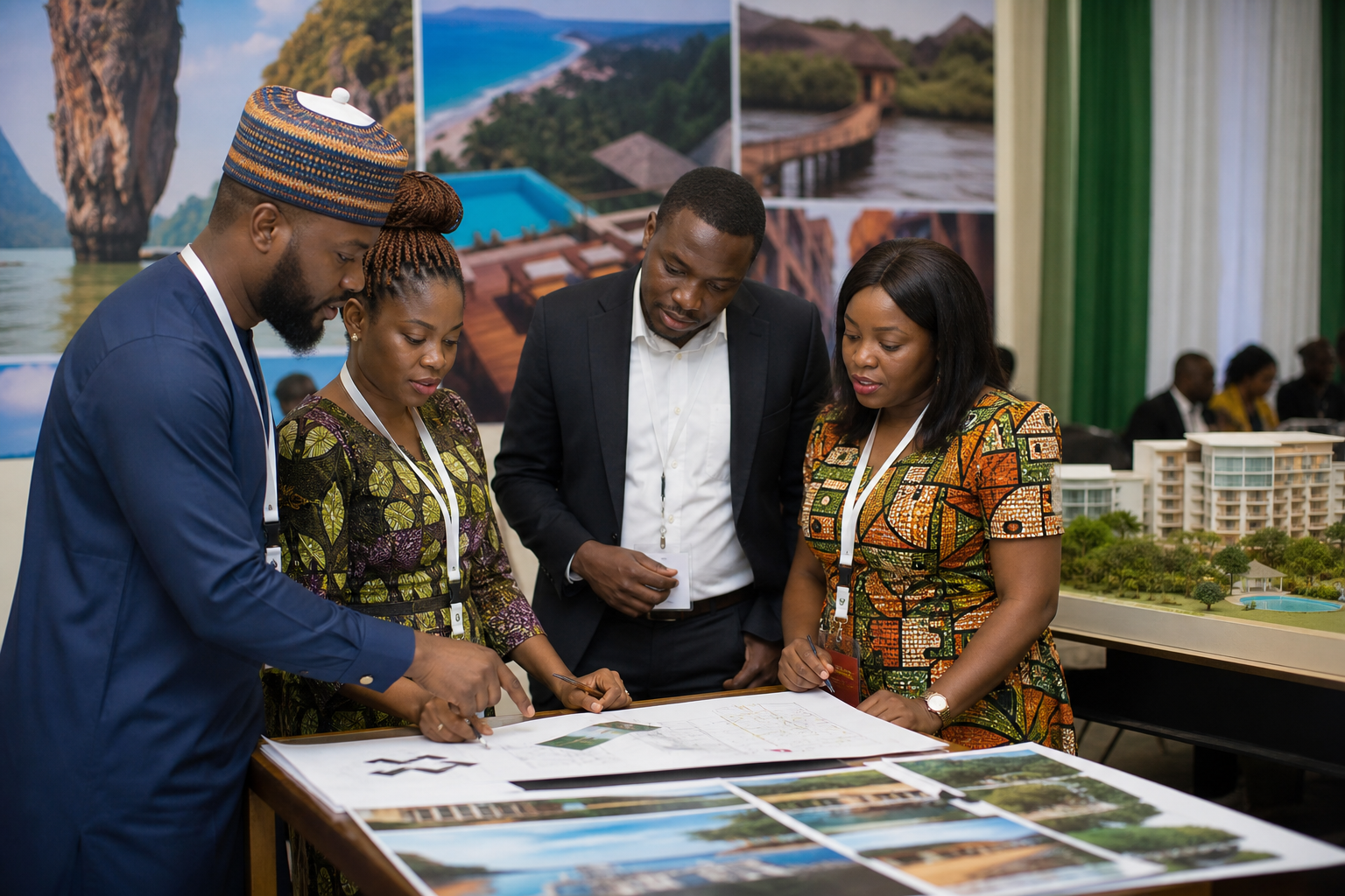 Nigerian tourism entrepreneurs reviewing hospitality development plans