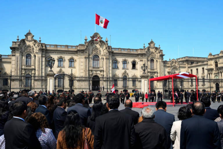A presidential transition ceremony outside Peru's government palace