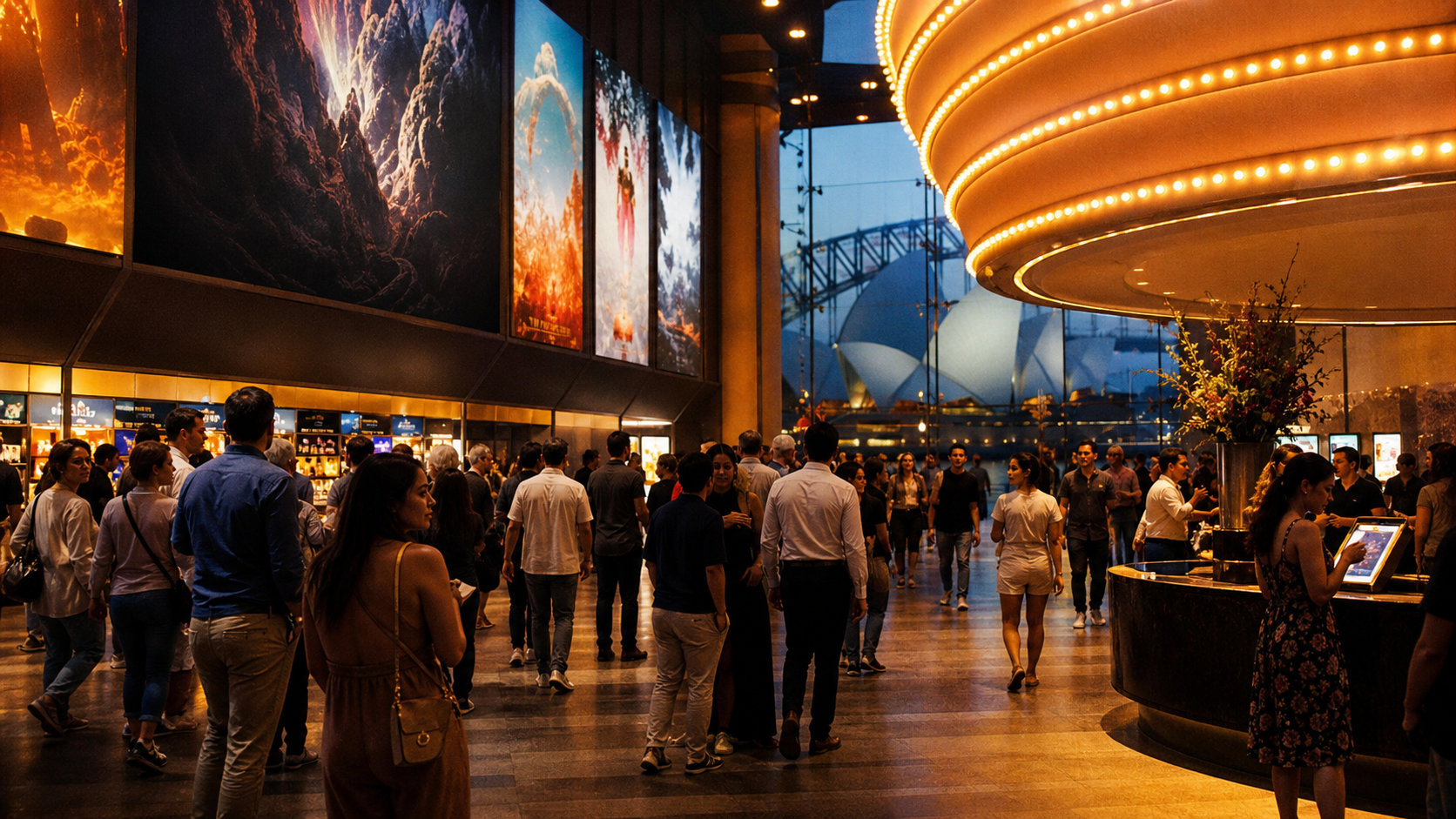 A busy cinema lobby in Sydney during a major theatrical release