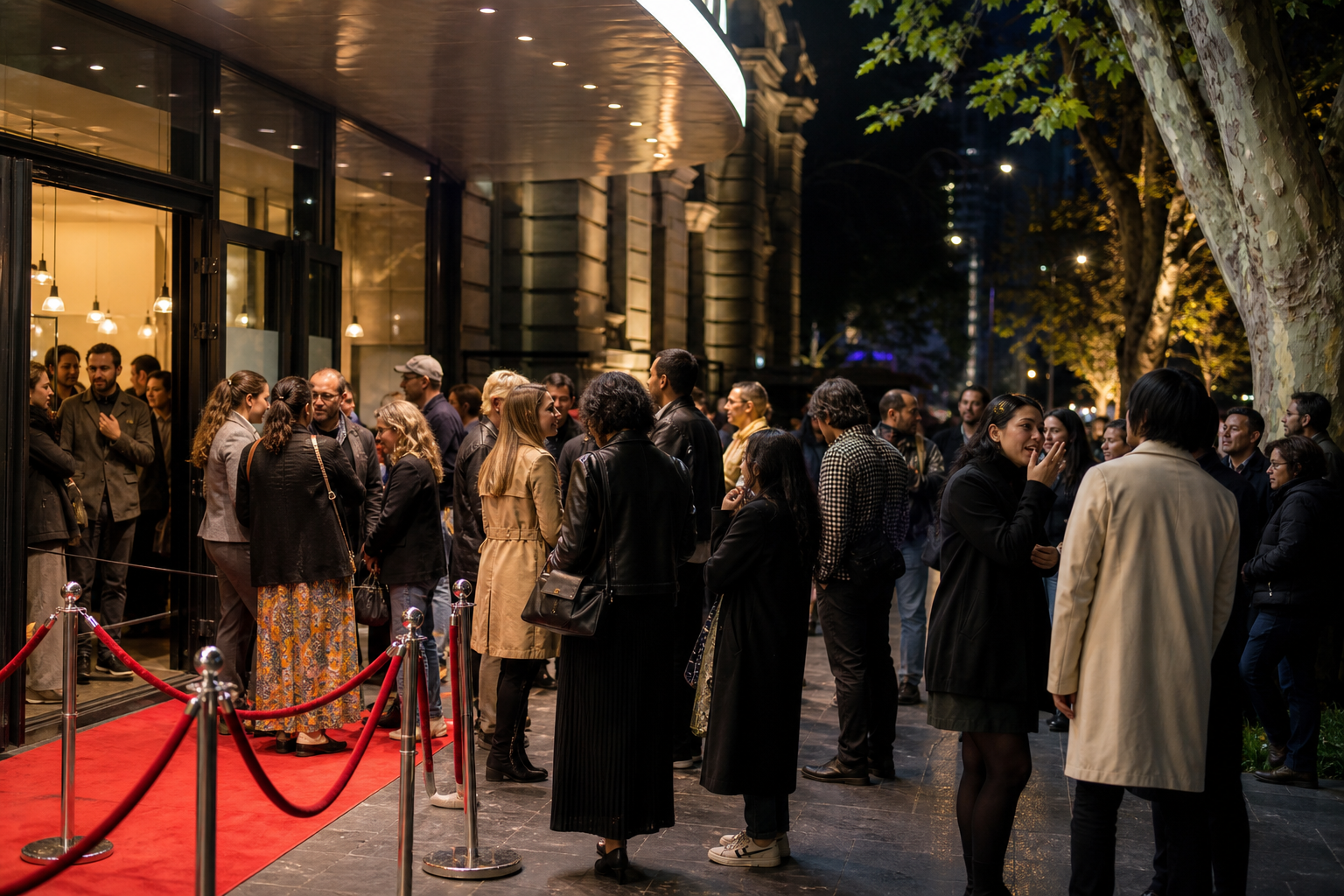 Filmmakers and audiences gathering outside a Melbourne art-house cinema
